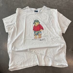 Vintage Y2K 90's Polo Bear Ralph Lauren Hawaiian Beach SS White Graphic Tee XXL